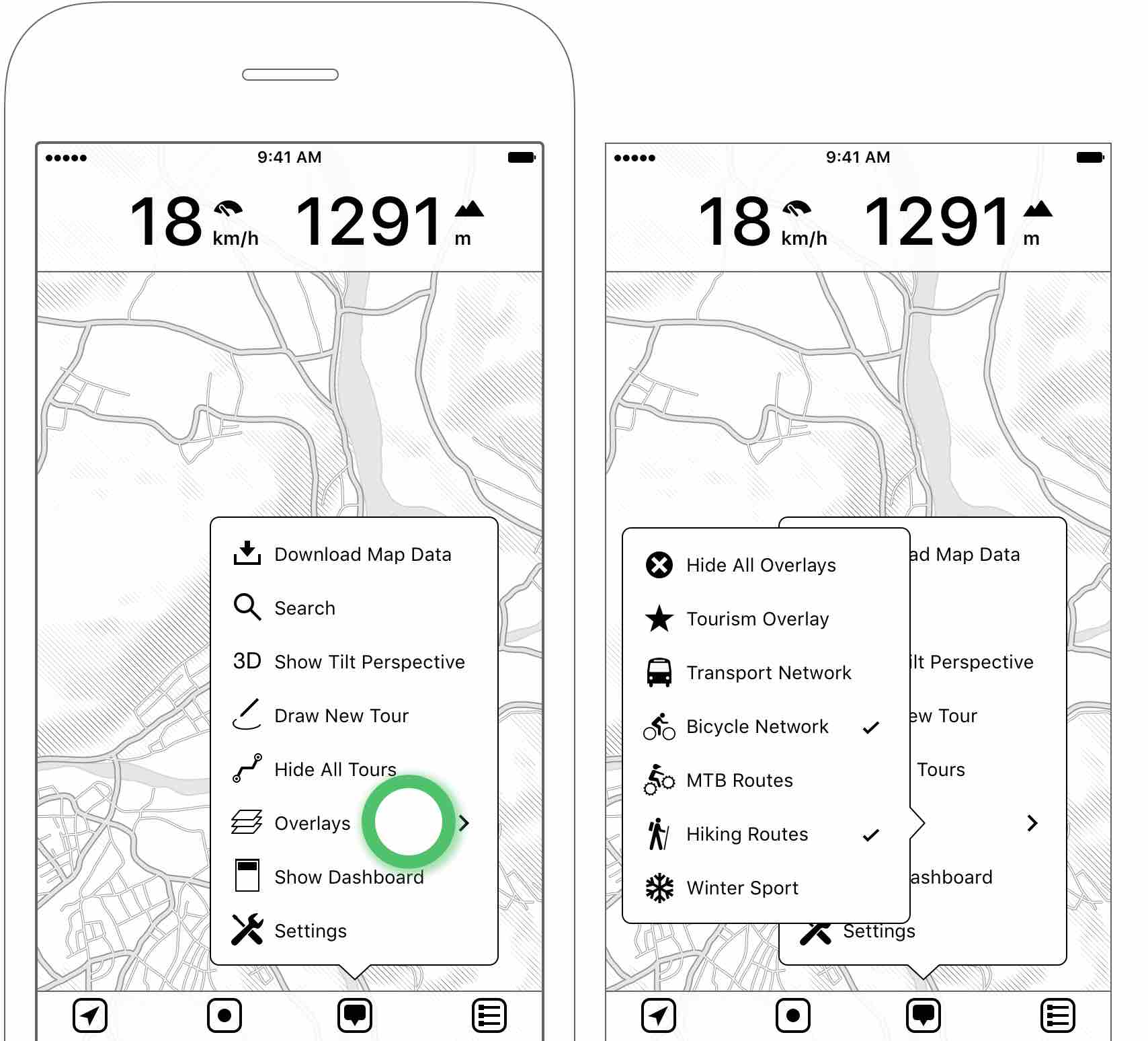 Figure 2.19: Selecting Overlays opens submenu — Multiple overlays can be enabled or disabled