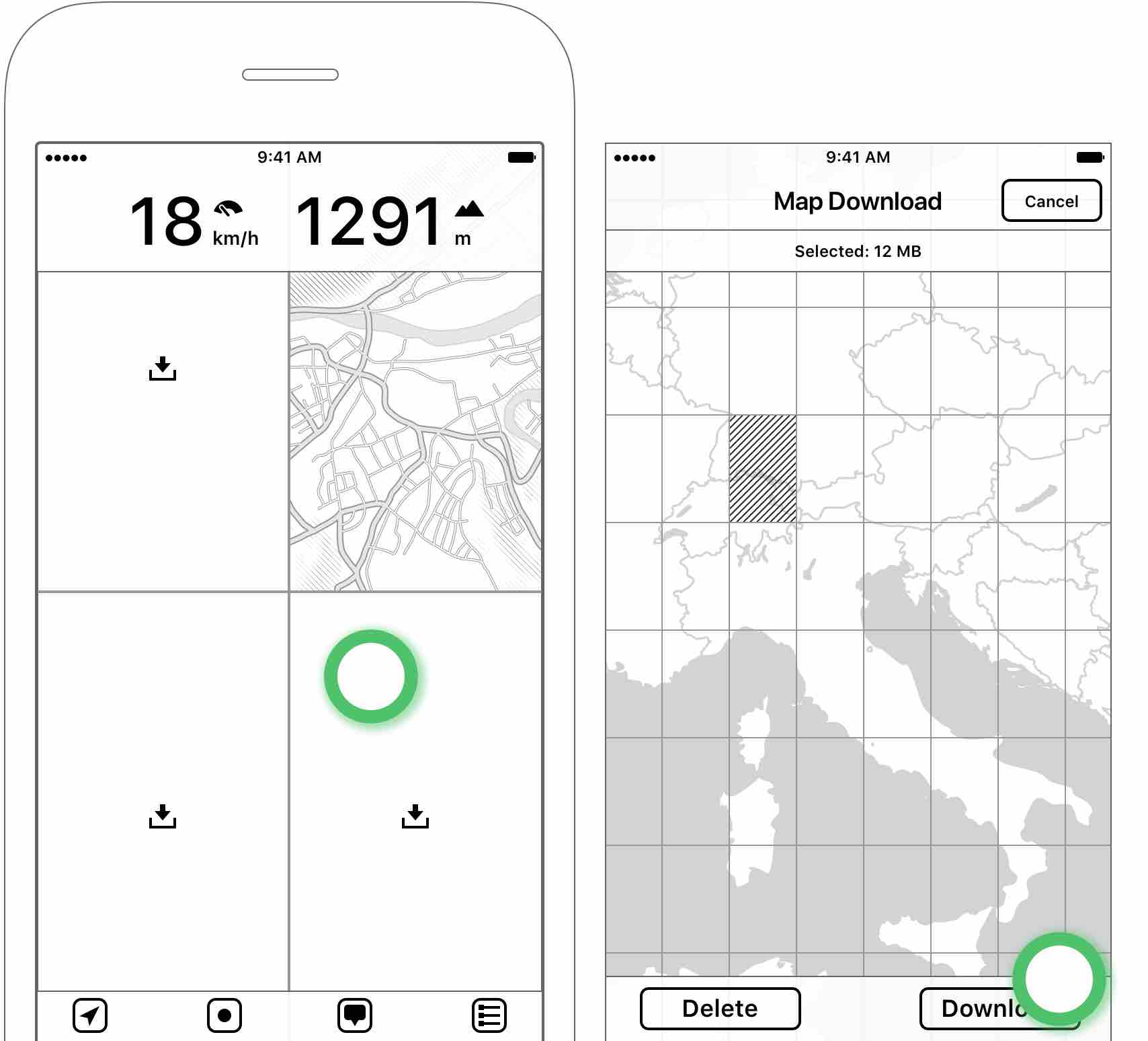 Figure 2.9: Tapping on an empty map area — Opens “Map Download” screen