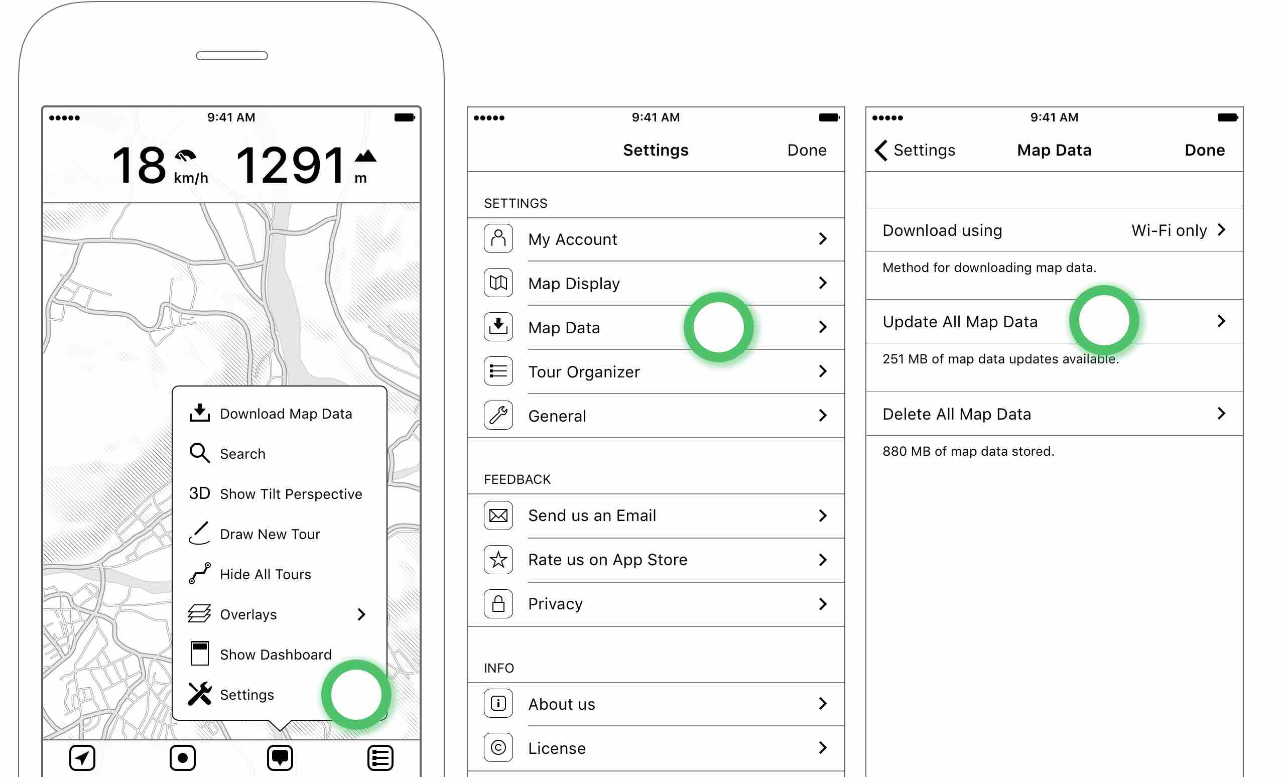 Figure 2.10: To update all previously downloaded map data, tap “Update All Map Data”